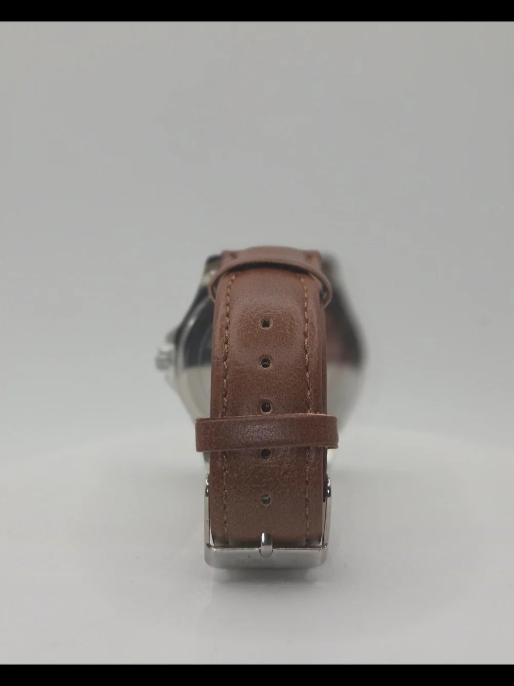Men's Brown Leather Strap Watch with Blue Dial